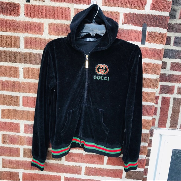 Gucci Tops - Vintage Gucci Velour Track Jacket Hoodie